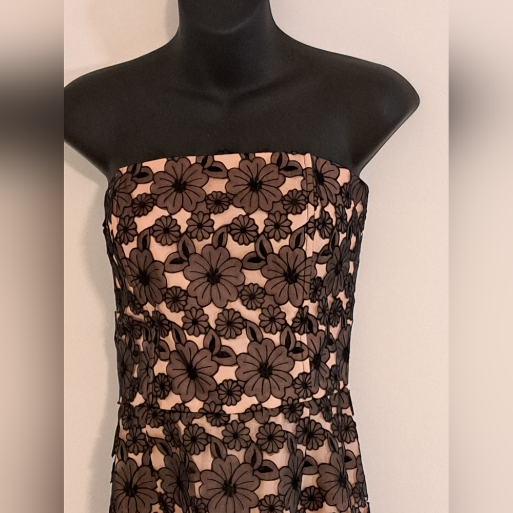 Mark Shale Strapless Black & Brown Organza Lace Overlay Lined Dress Misses 8 - Picture 3 of 9